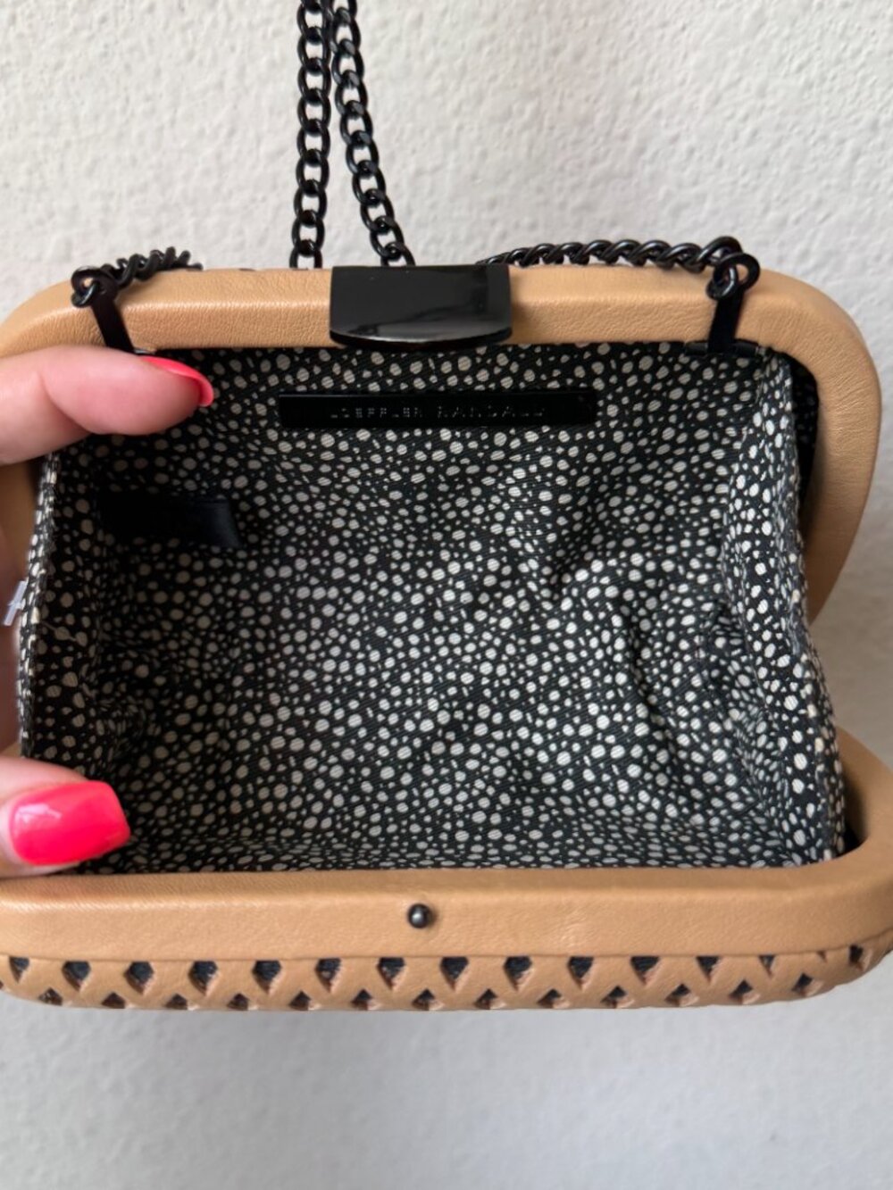 Loeffler Randall Tan Black Leather Minaudière Laser Cut Clutch - Picture 7 of 9